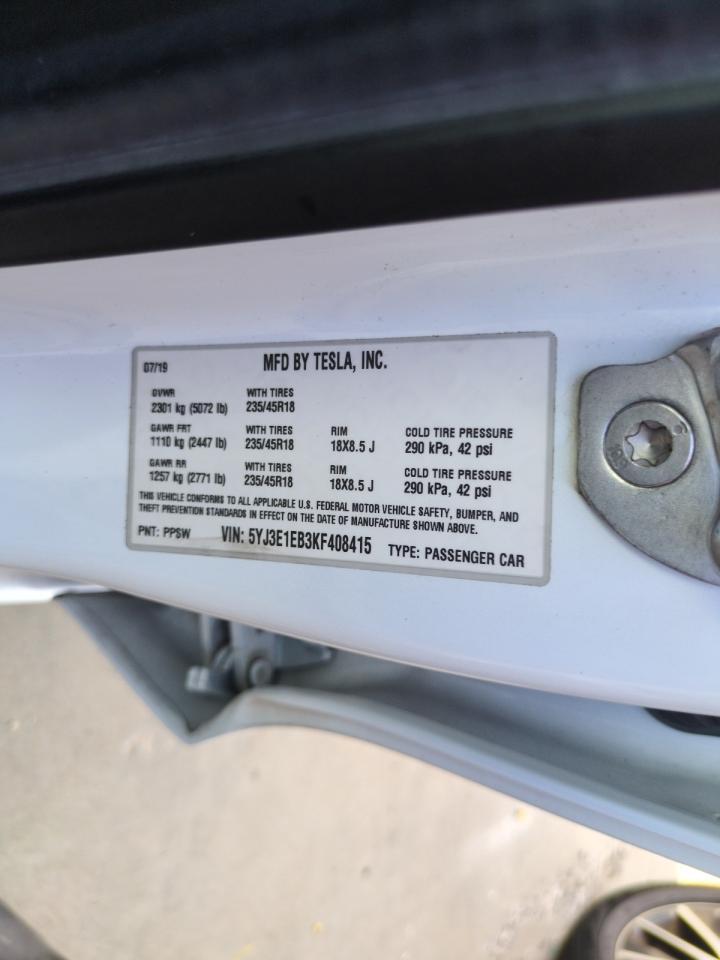 5YJ3E1EB3KF408415 2019 Tesla Model 3