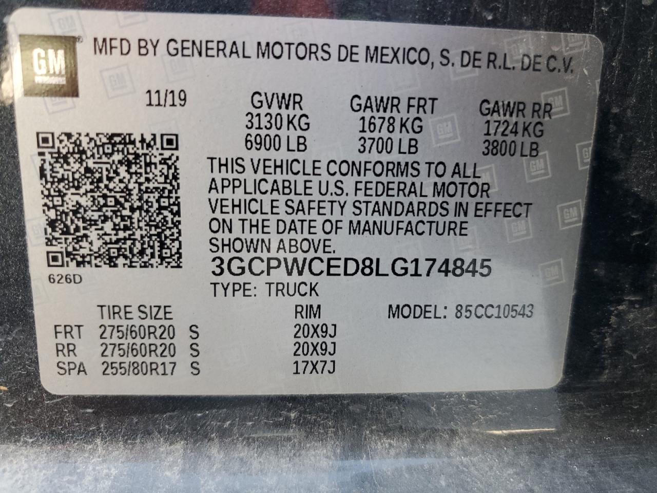 3GCPWCED8LG174845 2020 Chevrolet Silverado C1500 Lt