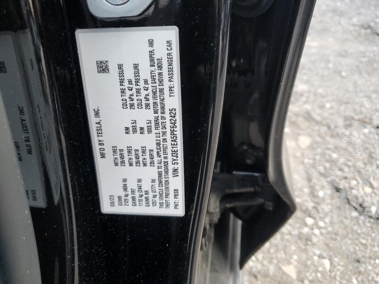 5YJ3E1EA5PF642425 2023 Tesla Model 3