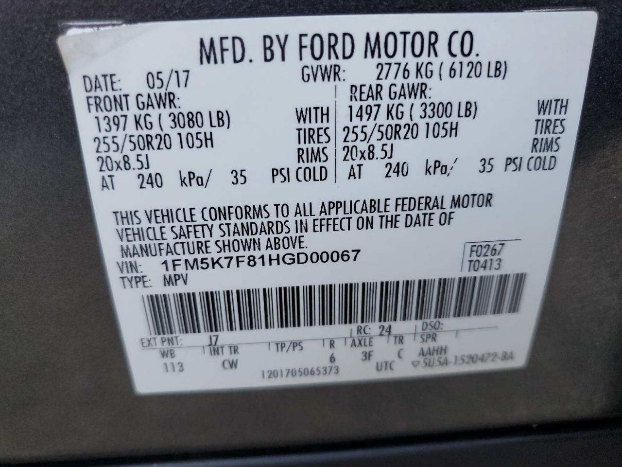 1FM5K7F81HGD00067 2017 Ford Explorer Limited