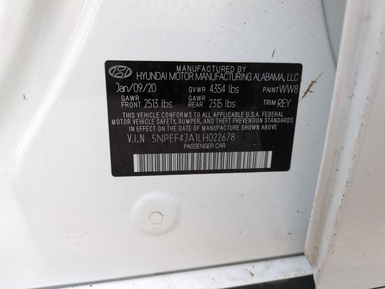 5NPEF4JA1LH022678 2020 Hyundai Sonata Sel