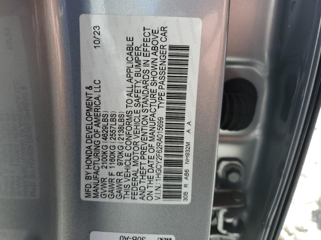 2024 Honda Accord Hybrid Exl VIN: 1HGCY2F62RA015699 Lot: 75484174