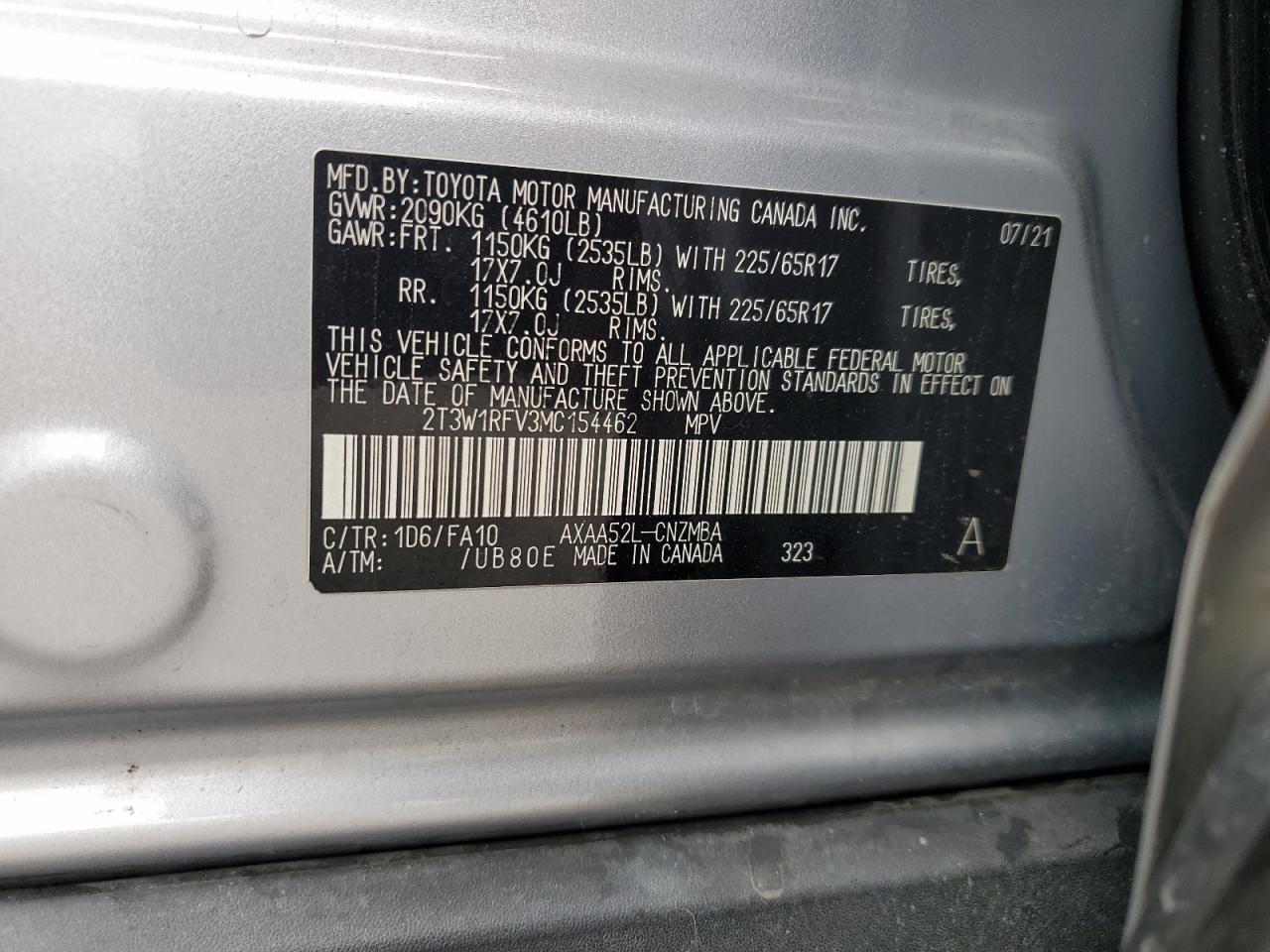 2021 Toyota Rav4 Xle VIN: 2T3W1RFV3MC154462 Lot: 76081394