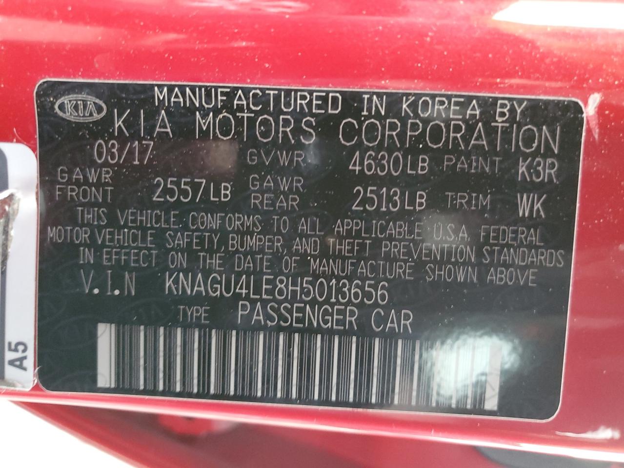 KNAGU4LE8H5013656 2017 Kia Optima Hybrid