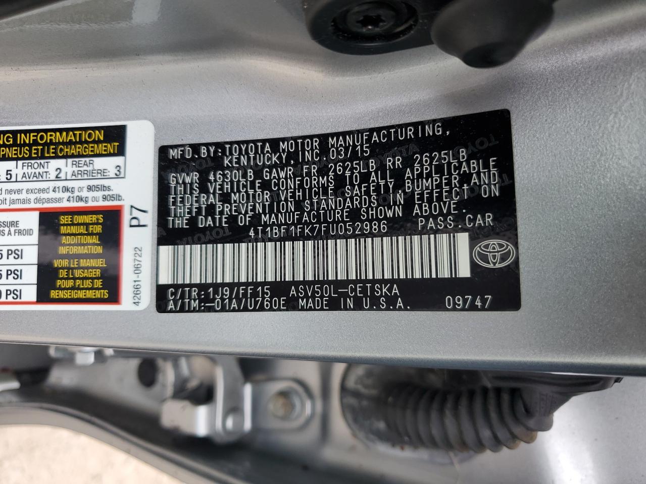 4T1BF1FK7FU052986 2015 Toyota Camry Le