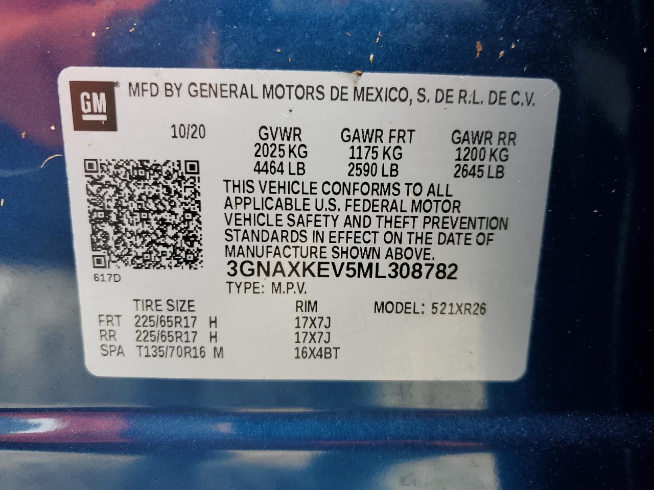 3GNAXKEV5ML308782 2021 Chevrolet Equinox Lt