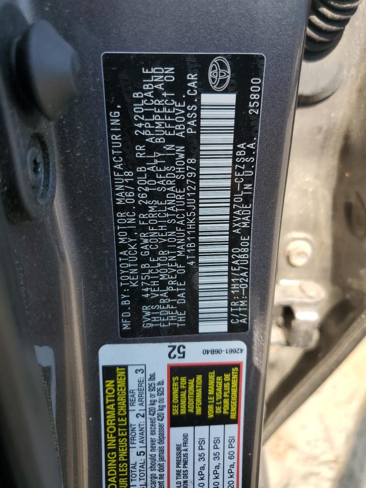 4T1B11HK5JU127978 2018 Toyota Camry L