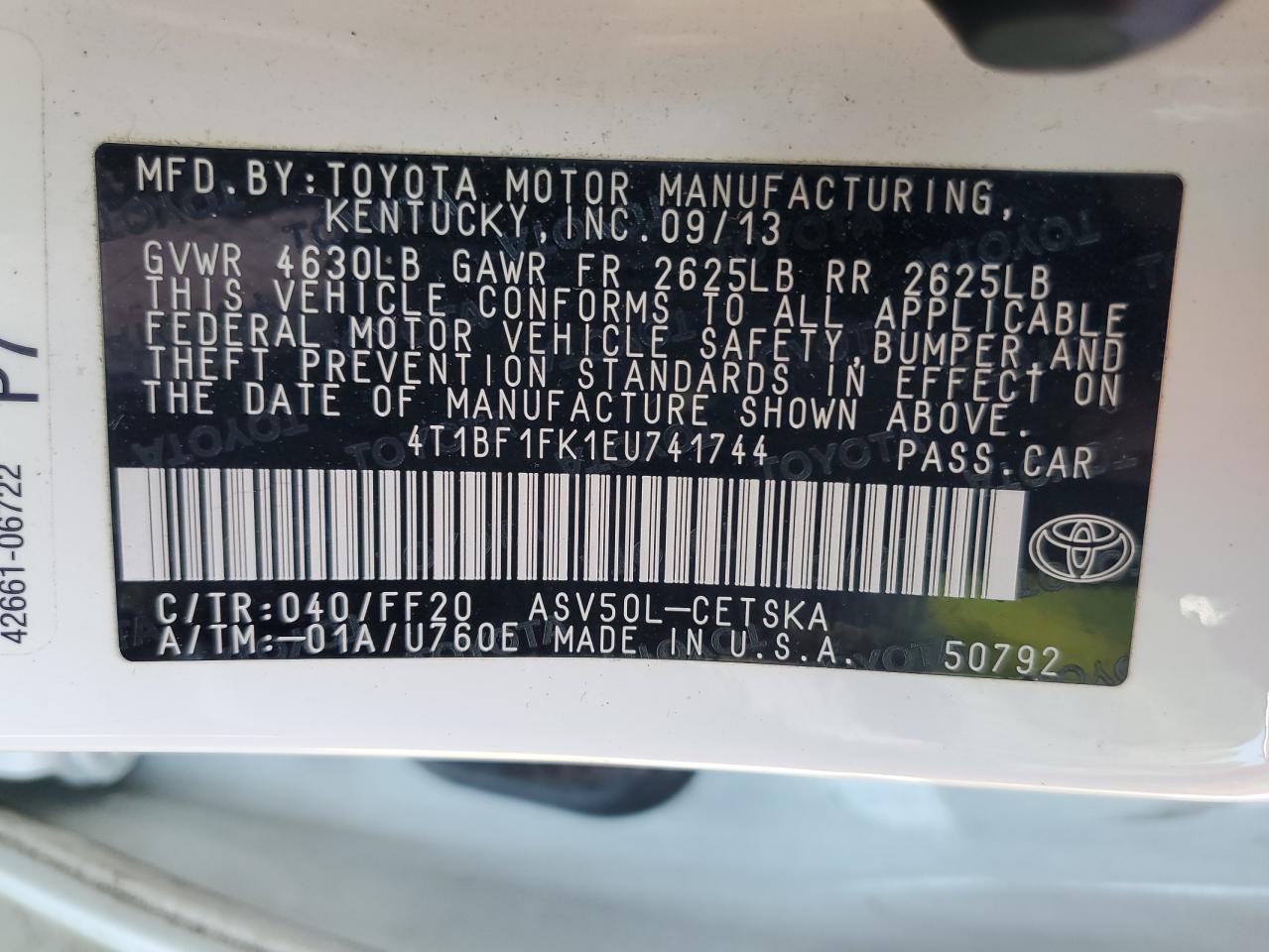 4T1BF1FK1EU741744 2014 Toyota Camry L