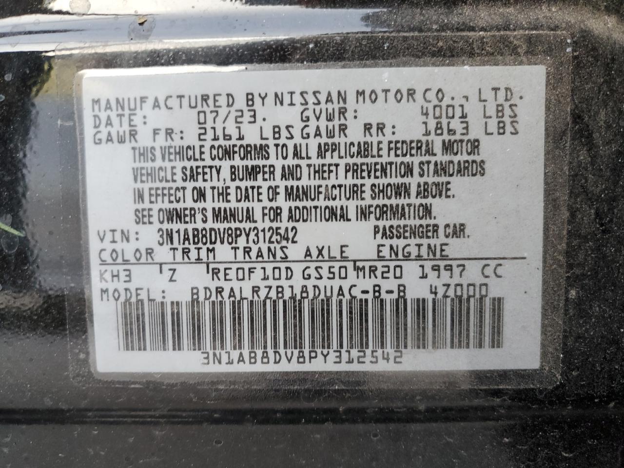 2023 Nissan Sentra Sr VIN: 3N1AB8DV8PY312542 Lot: 76782854