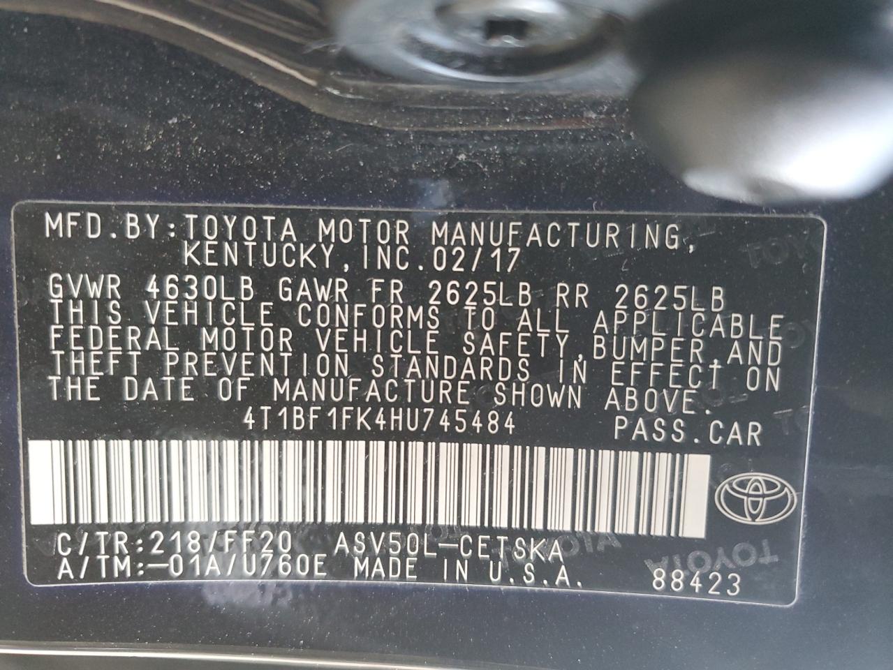 4T1BF1FK4HU745484 2017 Toyota Camry Le