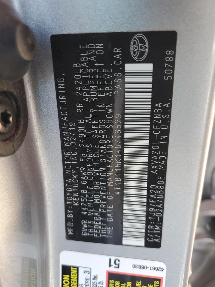 4T1B11HK1KU746529 2019 TOYOTA CAMRY - Image 12