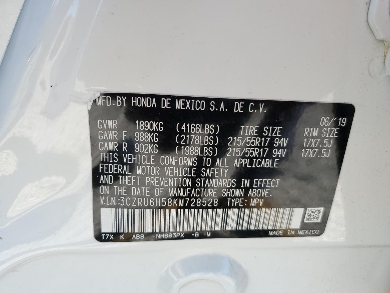 3CZRU6H58KM728528 2019 HONDA HR-V - Image 13