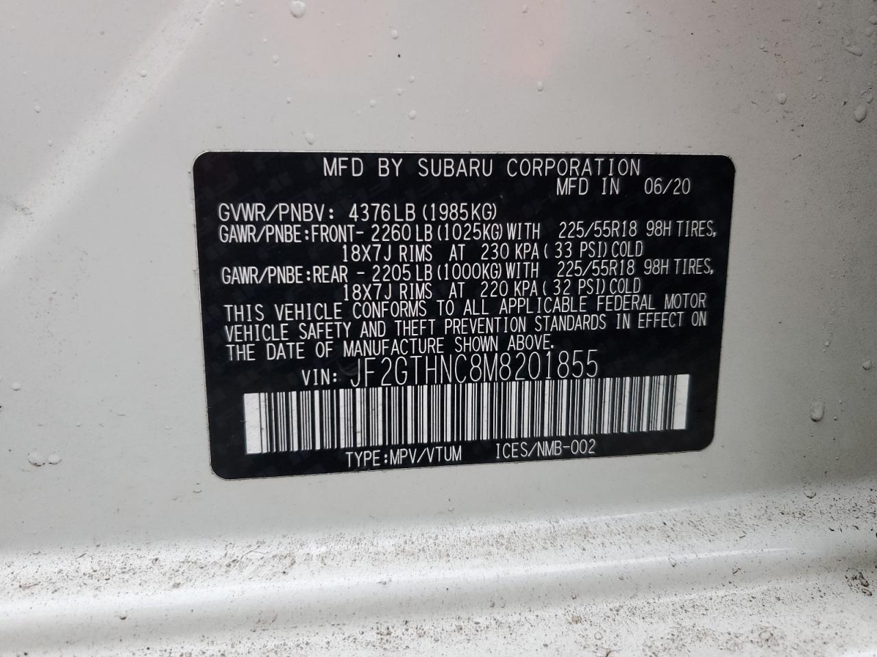 JF2GTHNC8M8201855 2021 Subaru Crosstrek Limited