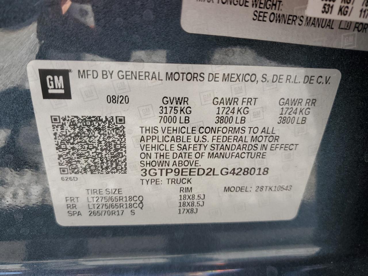 VIN 3GTP9EED2LG428018 2020 GMC SIERRA no.12