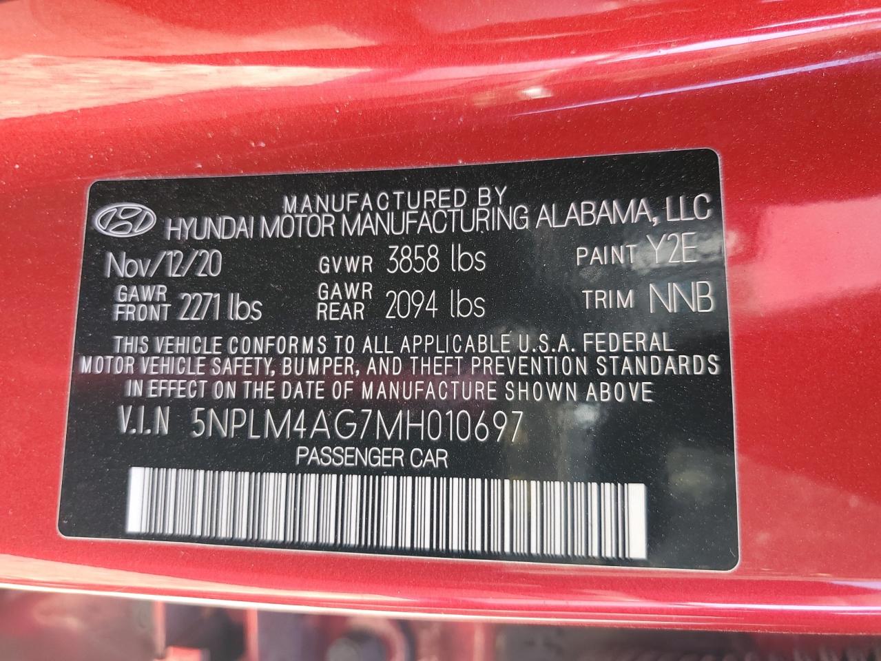 2021 Hyundai Elantra Sel VIN: 5NPLM4AG7MH010697 Lot: 76688304