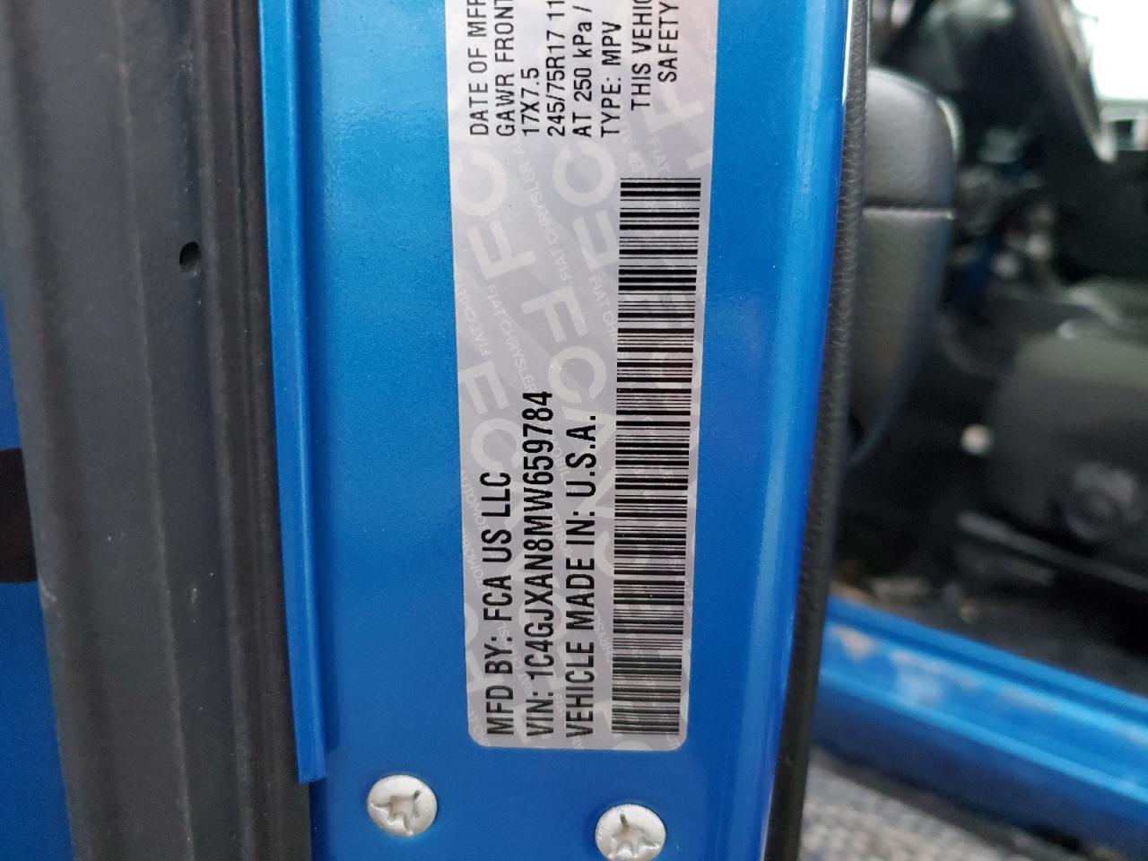 1C4GJXAN8MW659784 2021 Jeep Wrangler Sport