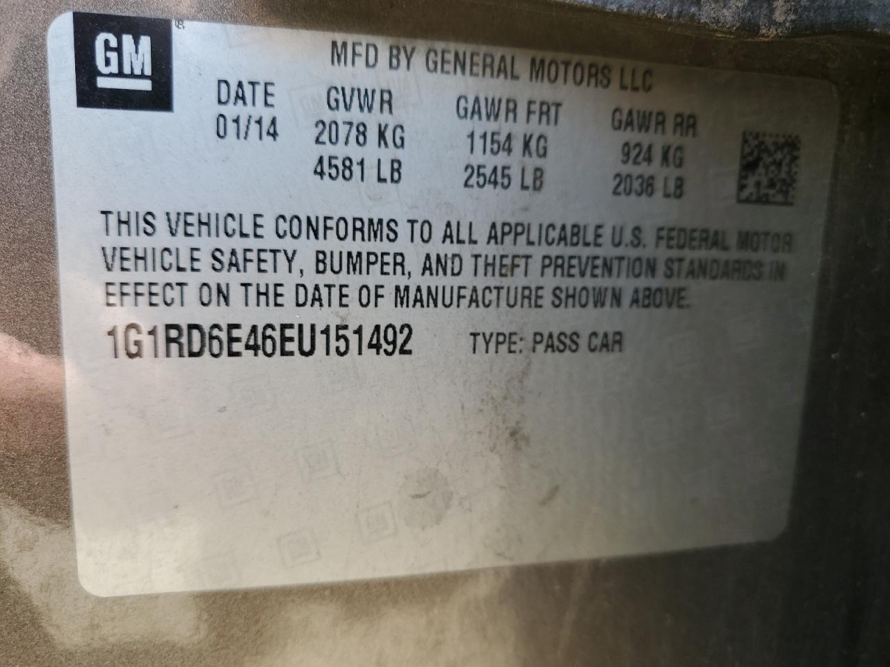 VIN 1G1RD6E46EU151492 2014 CHEVROLET VOLT no.13