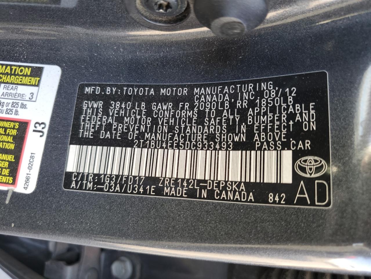 VIN 2T1BU4EE5DC933493 2013 TOYOTA COROLLA no.13