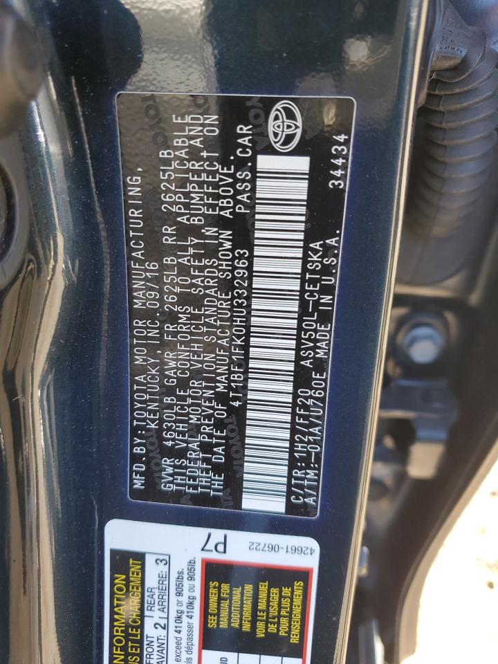 4T1BF1FK0HU332963 2017 Toyota Camry Le