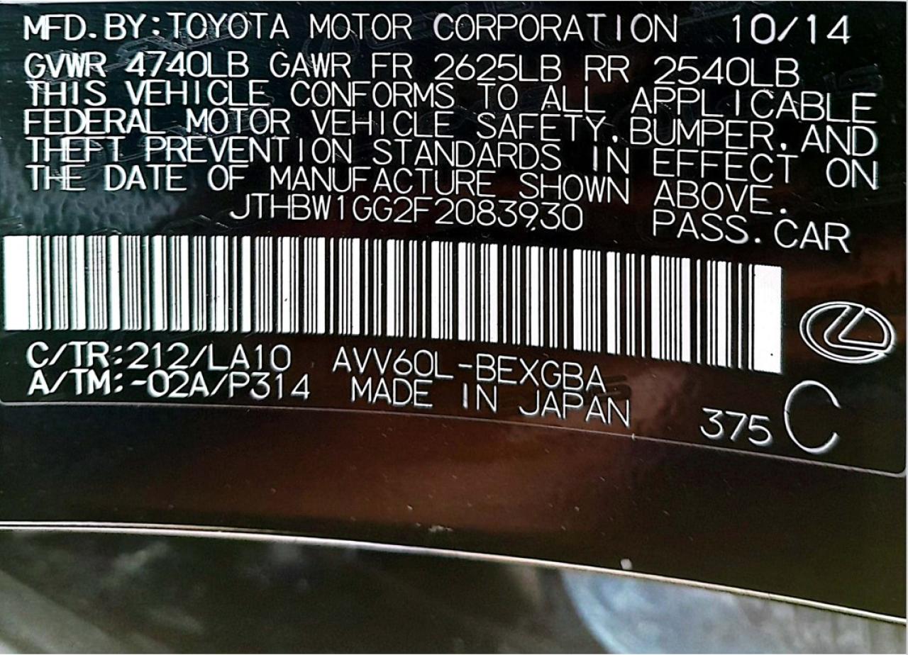 JTHBW1GG2F2083930 2015 Lexus Es 300H