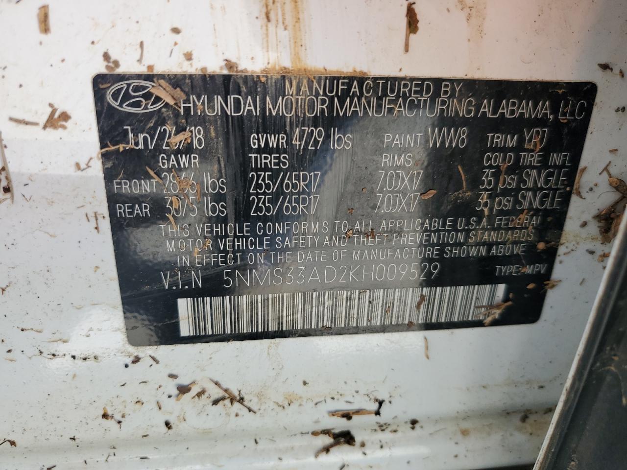 5NMS33AD2KH009529 2019 Hyundai Santa Fe Sel