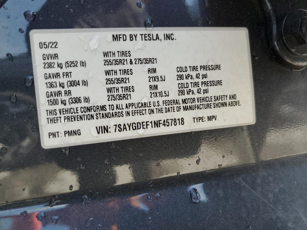 7SAYGDEF1NF457818 2022 Tesla Model Y