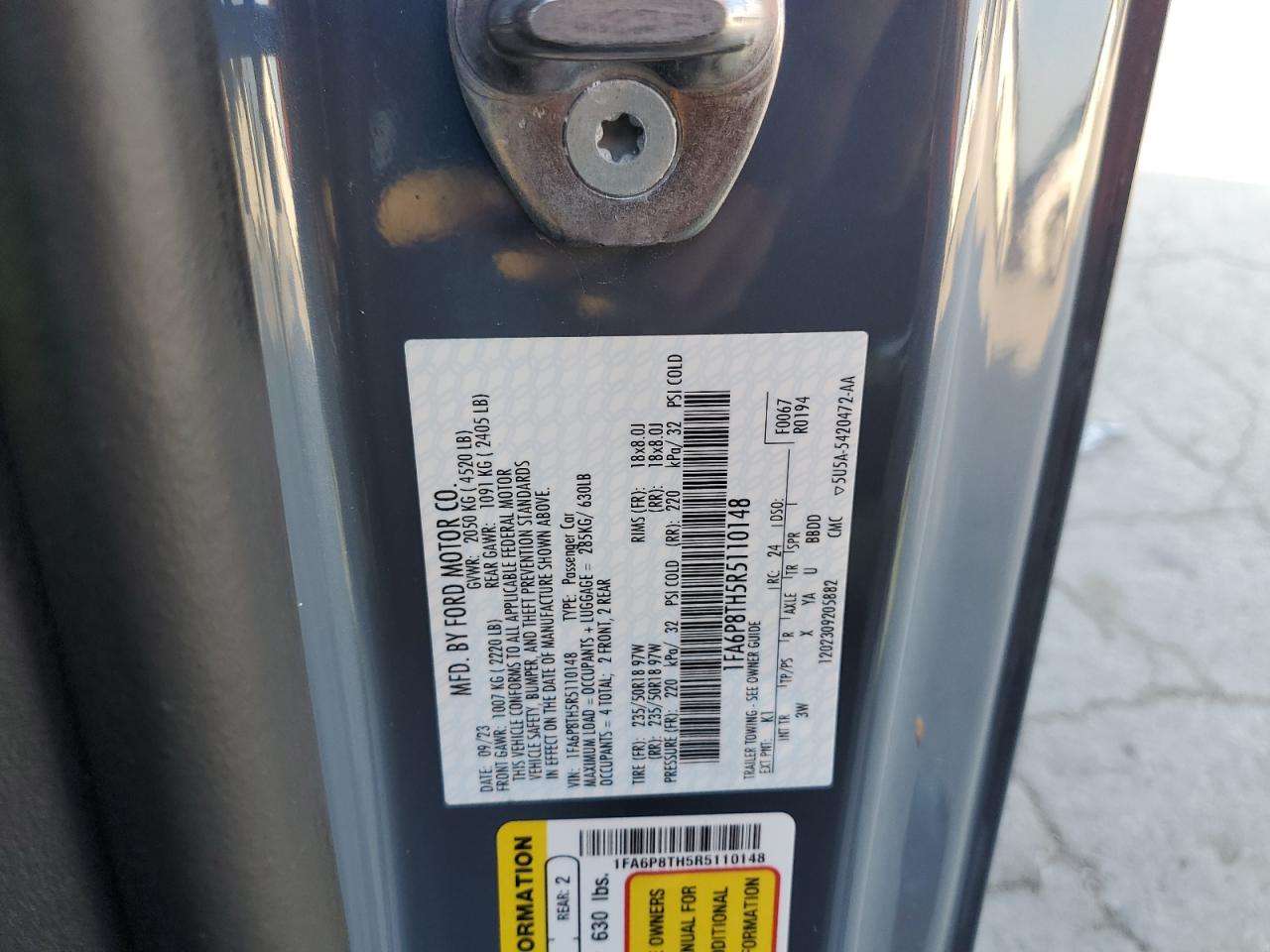 2024 Ford Mustang VIN: 1FA6P8TH5R5110148 Lot: 77679754