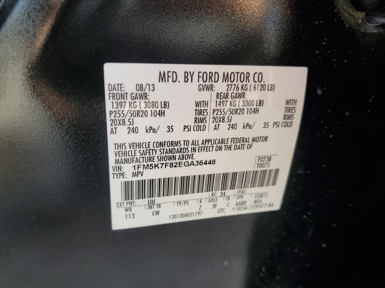 2014 Ford Explorer Limited VIN: 1FM5K7F82EGA36448 Lot: 75285474