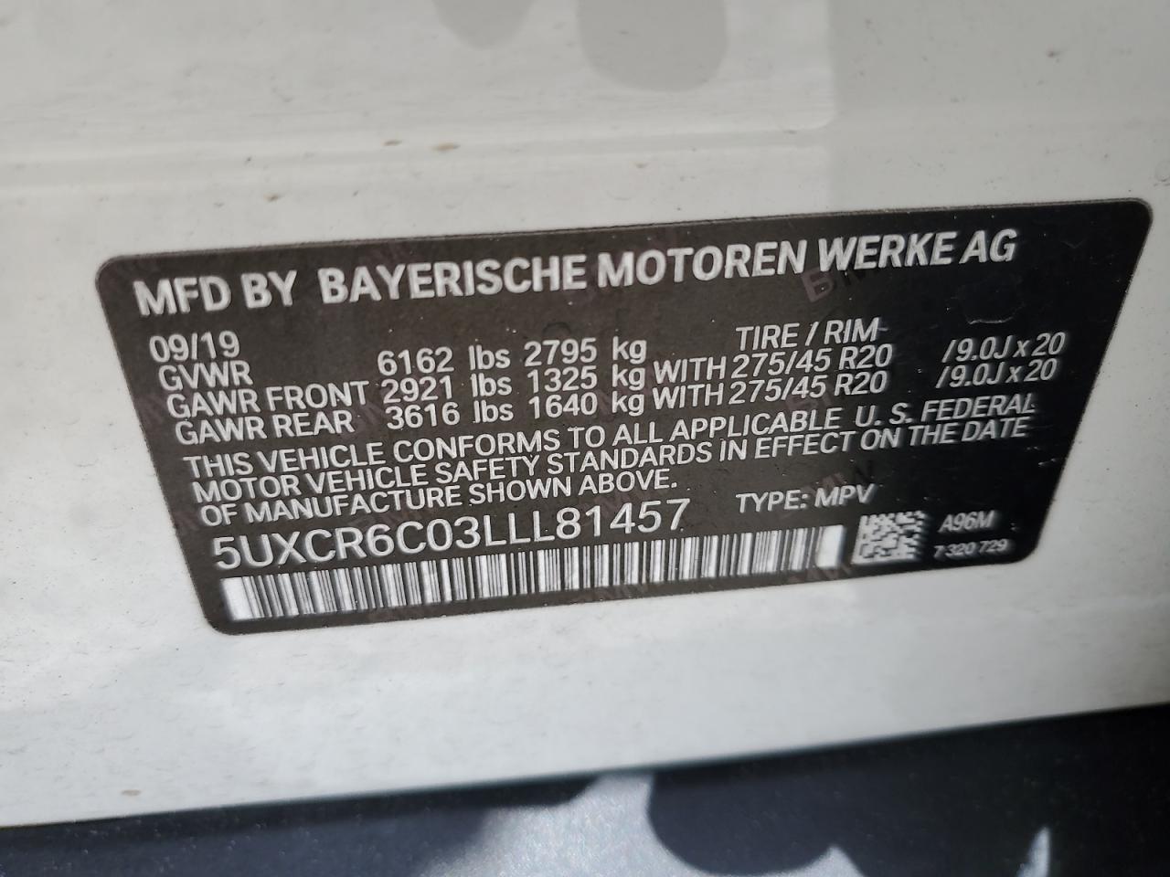 2020 BMW X5 xDrive40I VIN: 5UXCR6C03LLL81457 Lot: 78166704