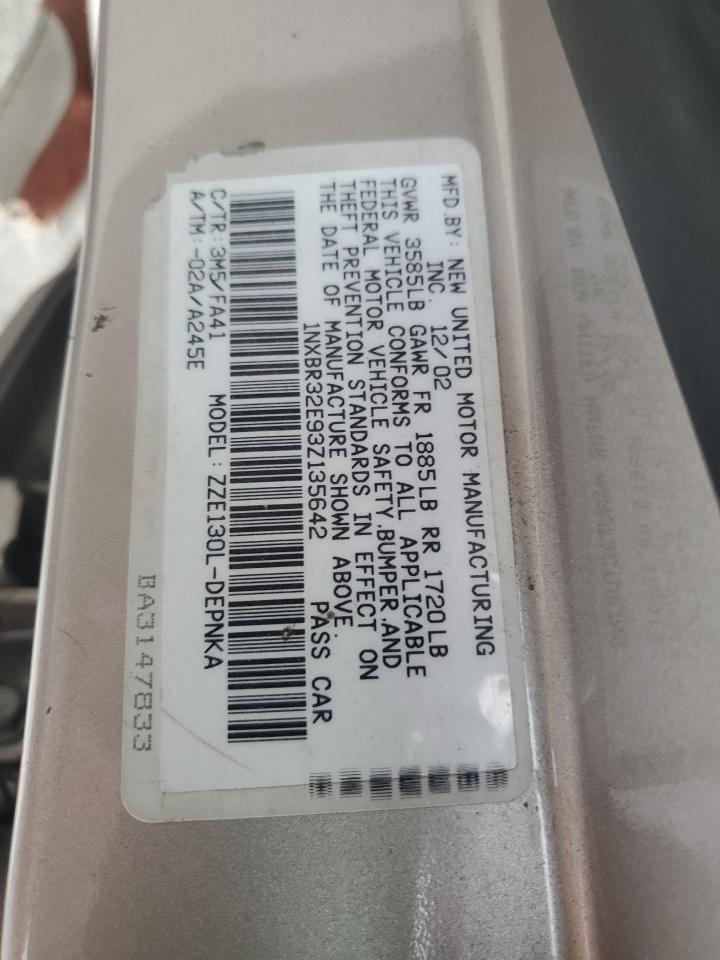 2003 Toyota Corolla Ce VIN: 1NXBR32E93Z135642 Lot: 75929804