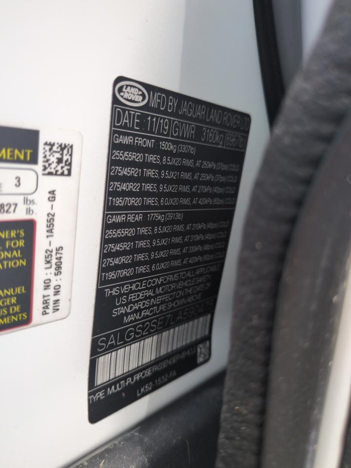 2020 Land Rover Range Rover P525 Hse VIN: SALGS2SE7LA590475 Lot: 74249434
