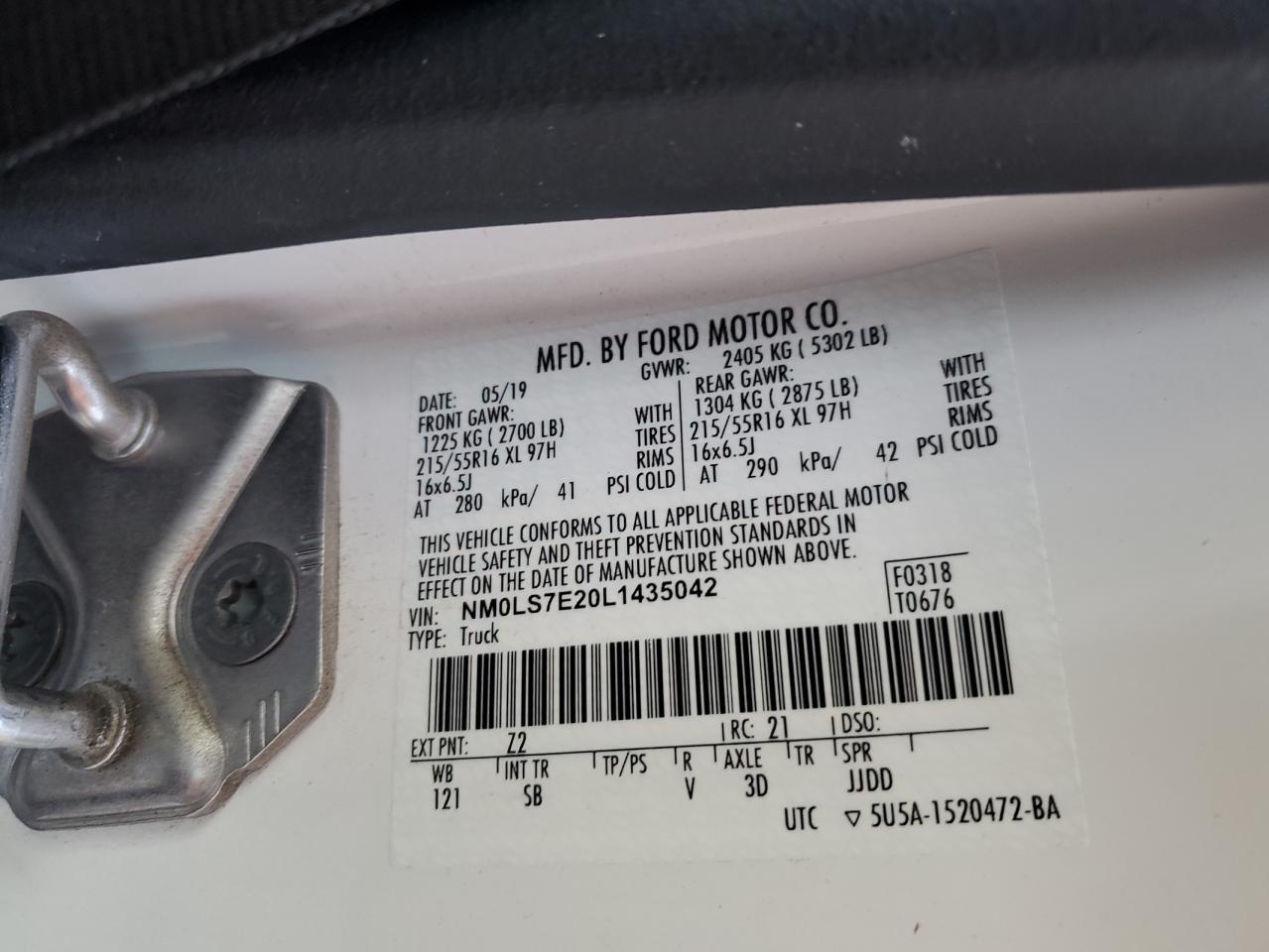 2020 Ford Transit Connect Xl VIN: NM0LS7E20L1435042 Lot: 72923004