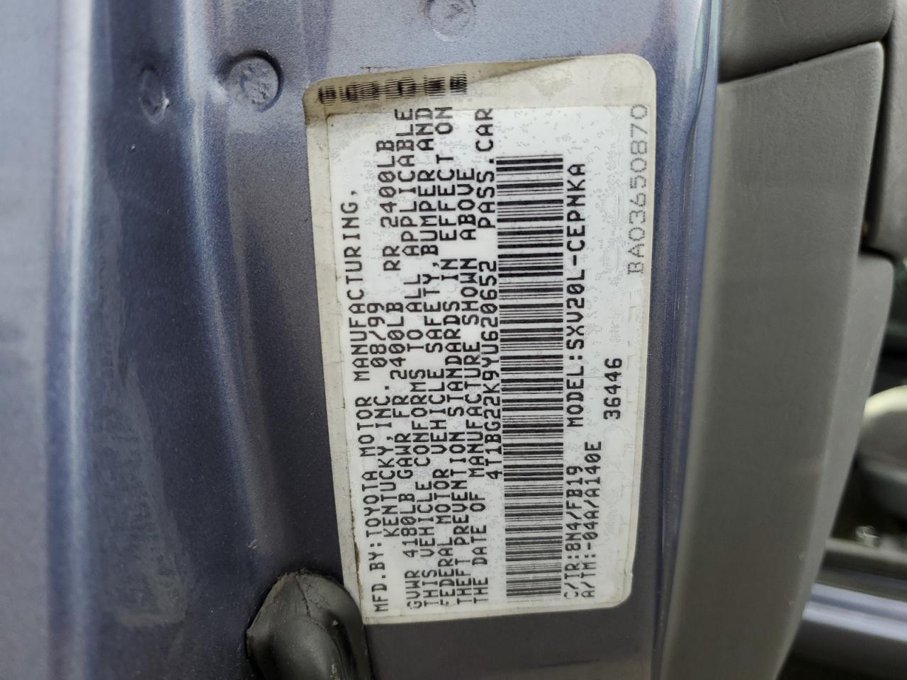 4T1BG22K9YU620652 2000 Toyota Camry Ce