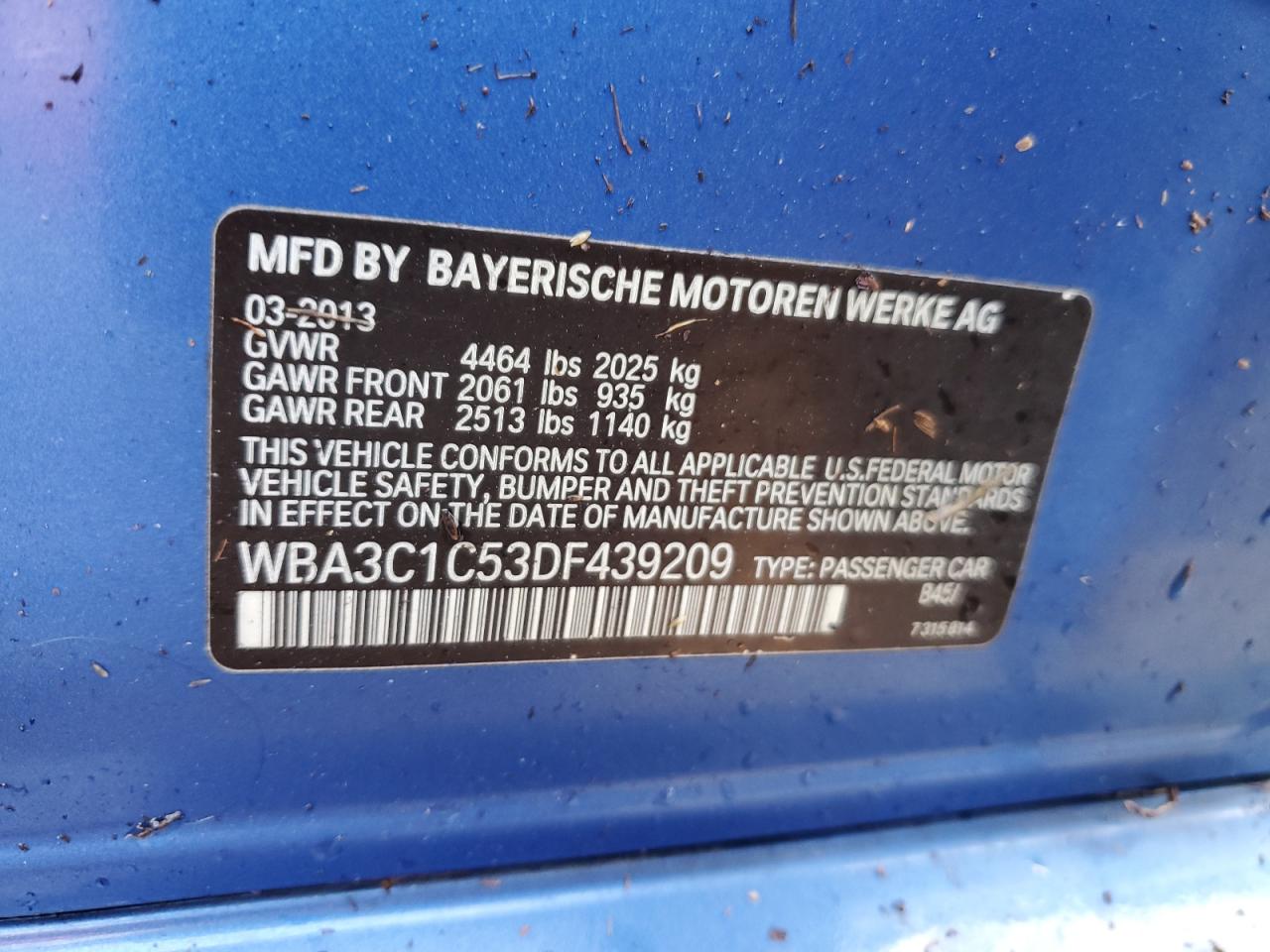 WBA3C1C53DF439209 2013 BMW 328 I Sulev