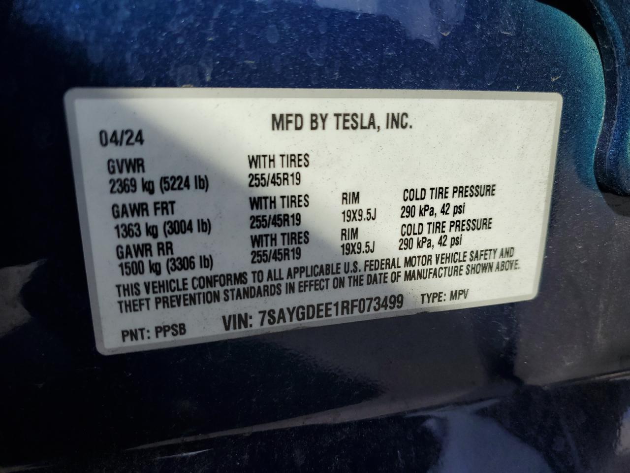 7SAYGDEE1RF073499 2024 Tesla Model Y