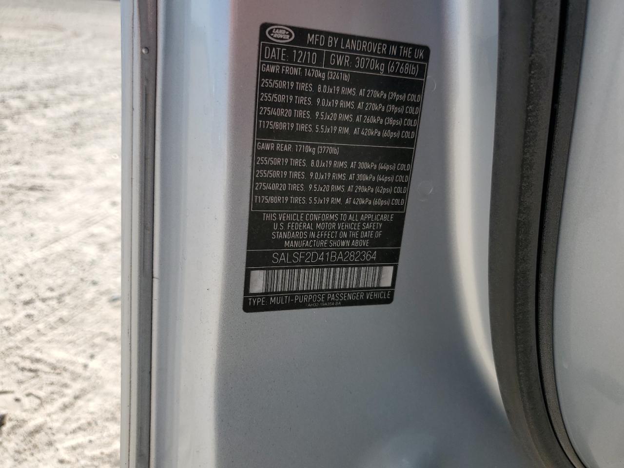 2011 Land Rover Range Rover Sport Hse VIN: SALSF2D41BA282364 Lot: 75190914