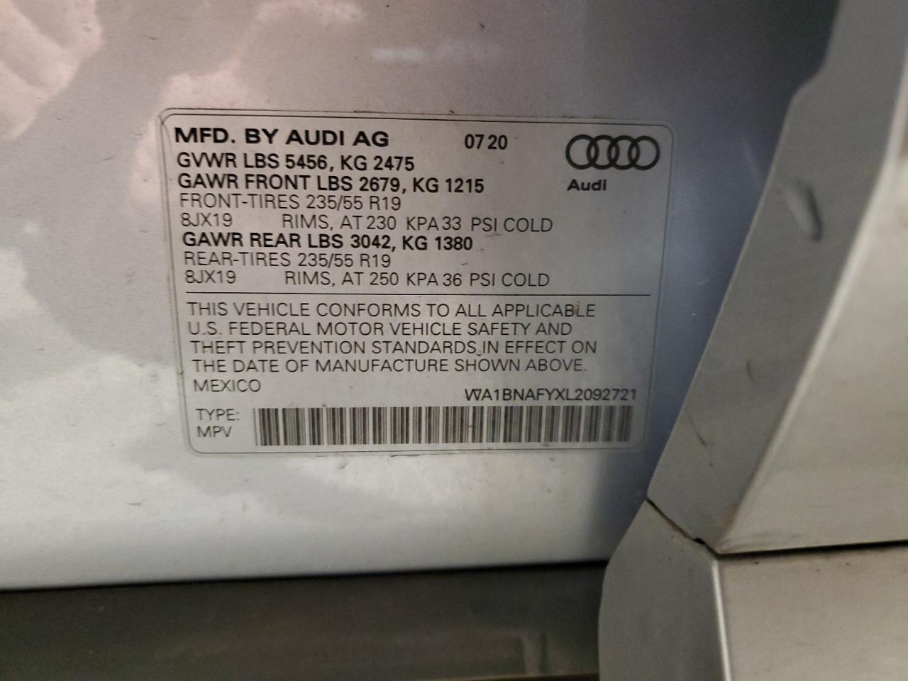 2020 Audi Q5 Premium Plus VIN: WA1BNAFYXL2092721 Lot: 76319384