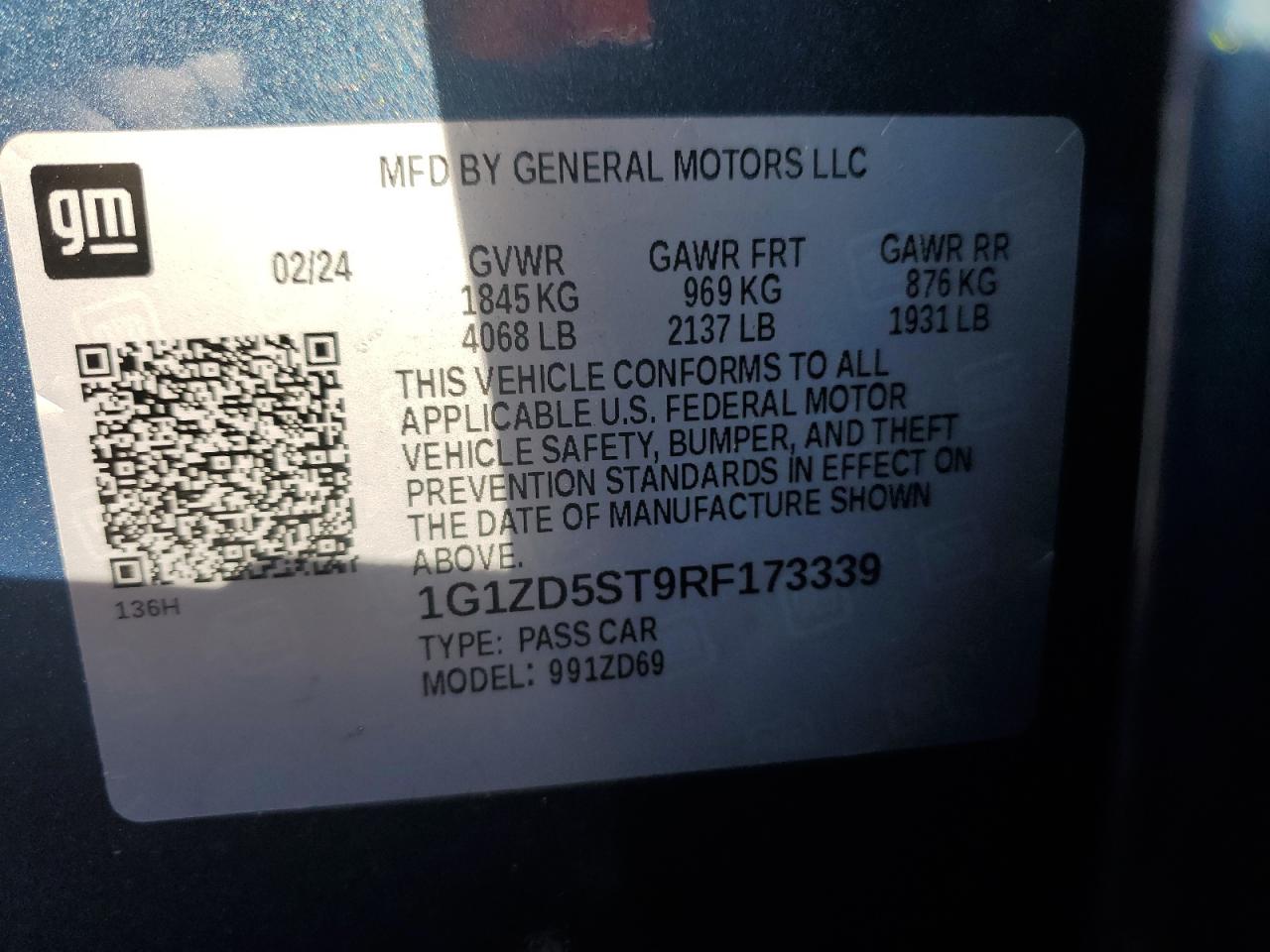 1G1ZD5ST9RF173339 2024 Chevrolet Malibu Lt