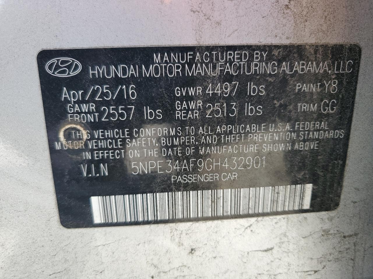 5NPE34AF9GH432901 2016 Hyundai Sonata Sport