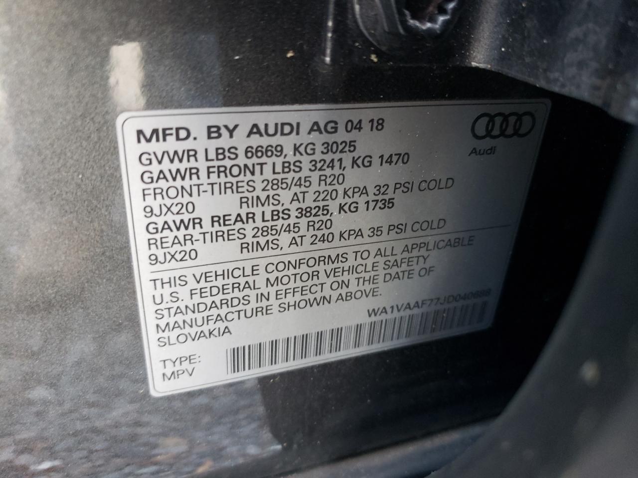 VIN WA1VAAF77JD040688 2018 AUDI Q7 no.14