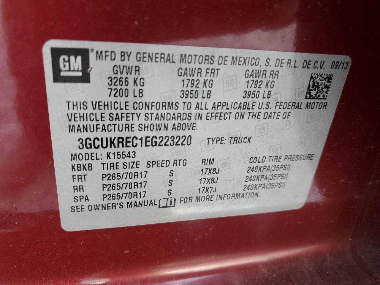 3GCUKREC1EG223220 2014 Chevrolet Silverado K1500 Lt