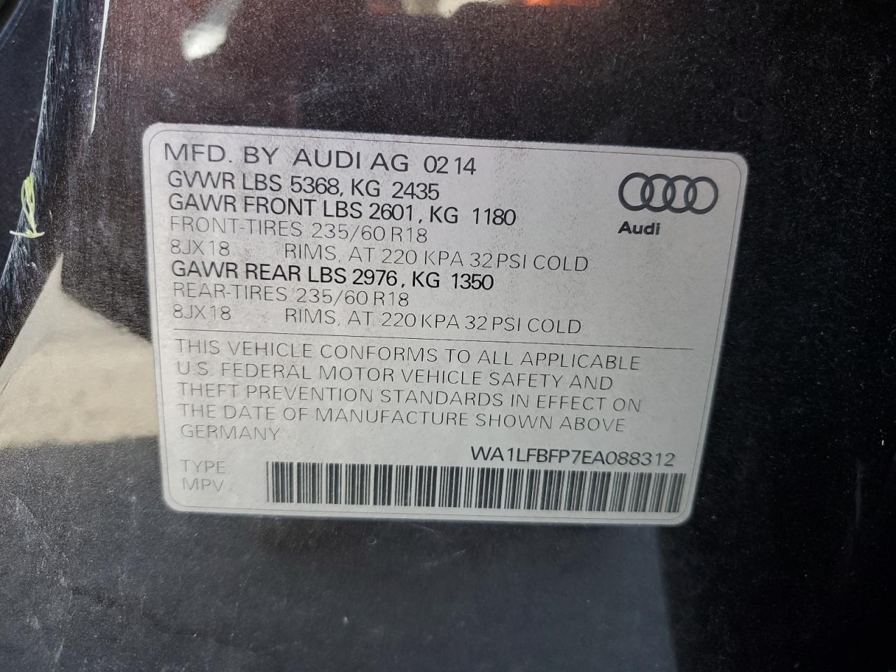 2014 Audi Q5 Premium Plus VIN: WA1LFBFP7EA088312 Lot: 76310974