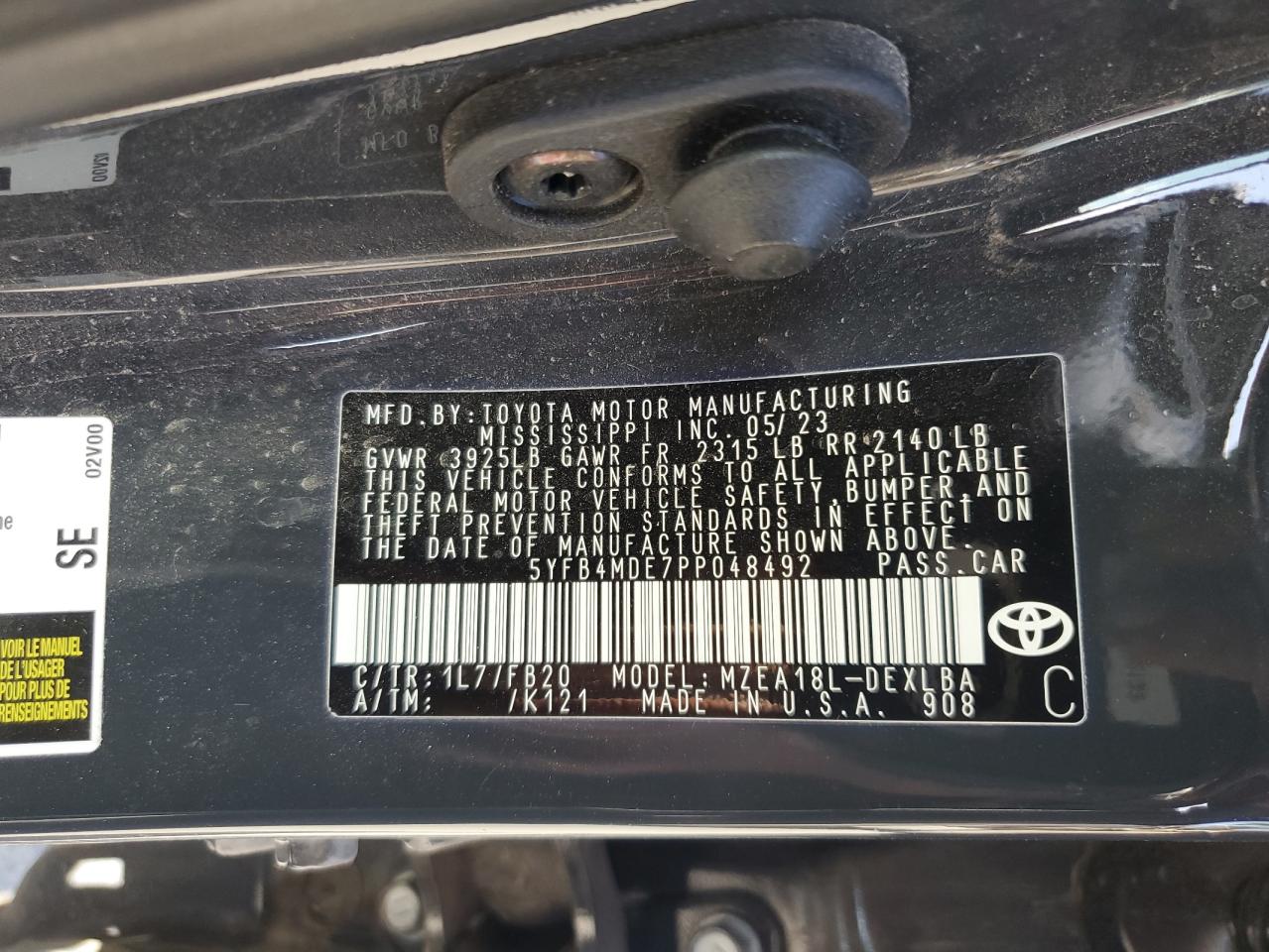 5YFB4MDE7PP048492 2023 Toyota Corolla Le