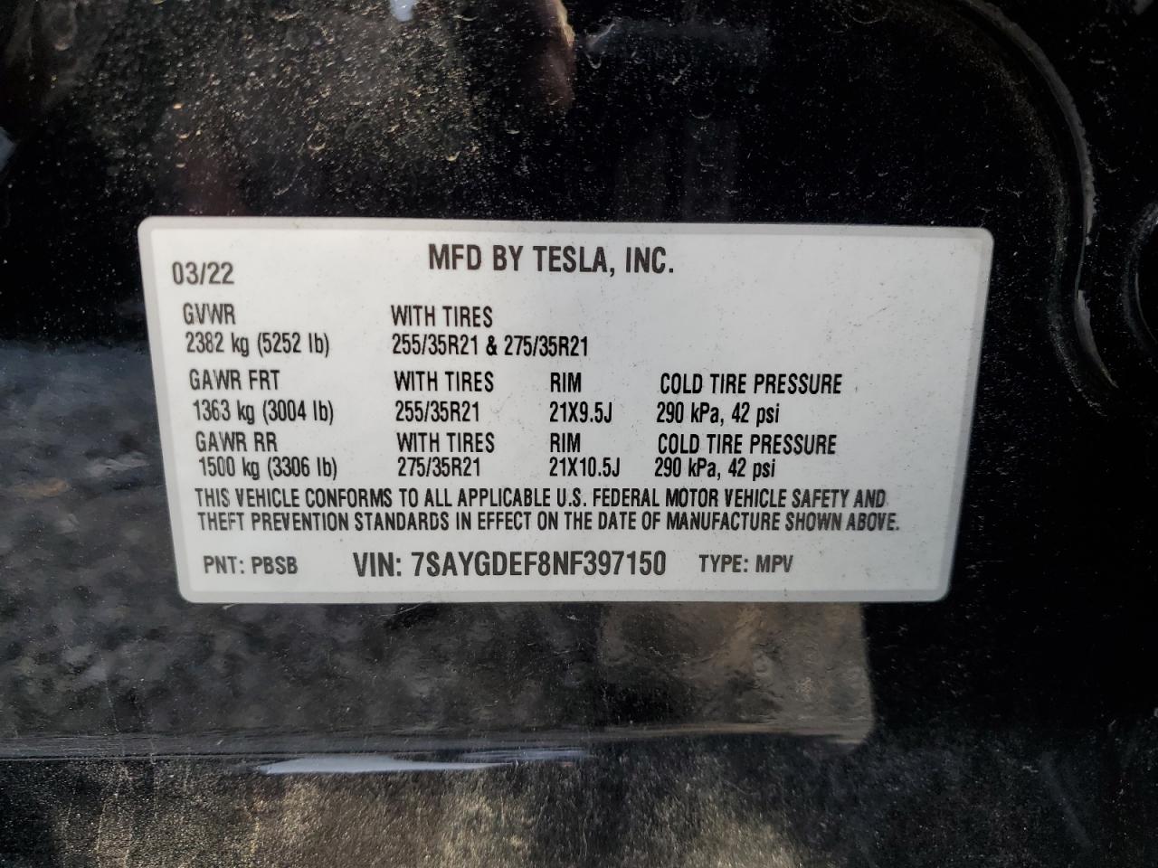 7SAYGDEF8NF397150 2022 Tesla Model Y