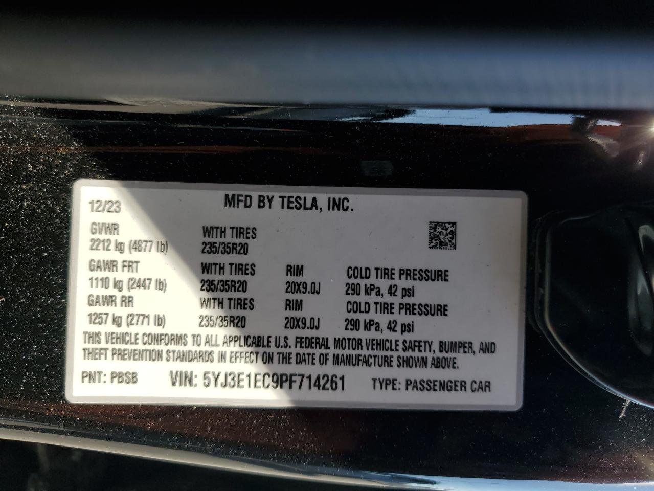 5YJ3E1EC9PF714261 2023 Tesla Model 3