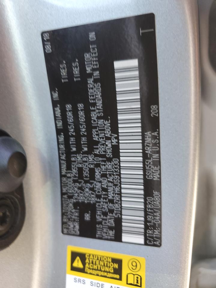 2018 Toyota Highlander Le VIN: 5TDBZRFH6JS913330 Lot: 76723384