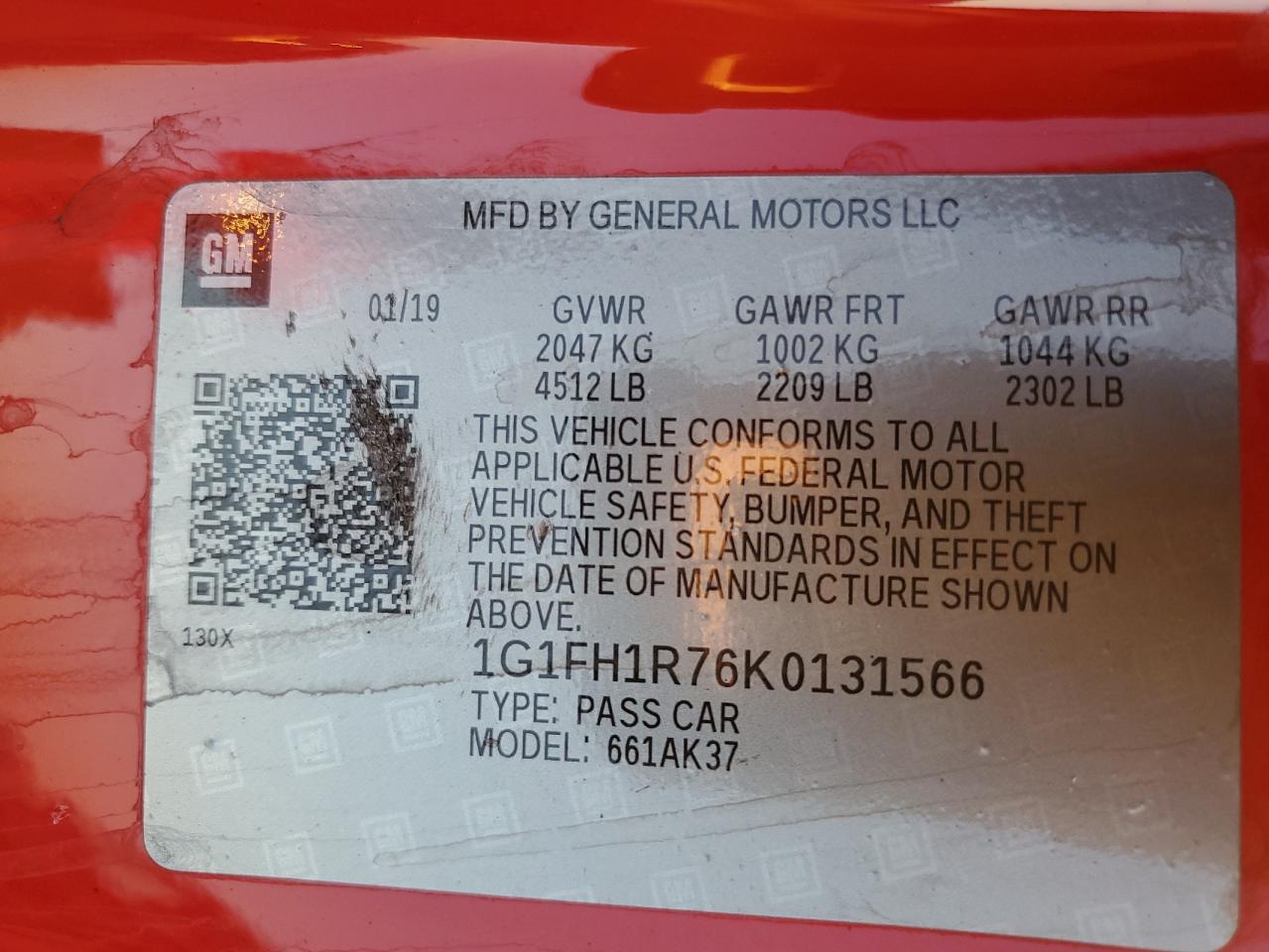 1G1FH1R76K0131566 2019 Chevrolet Camaro Ss