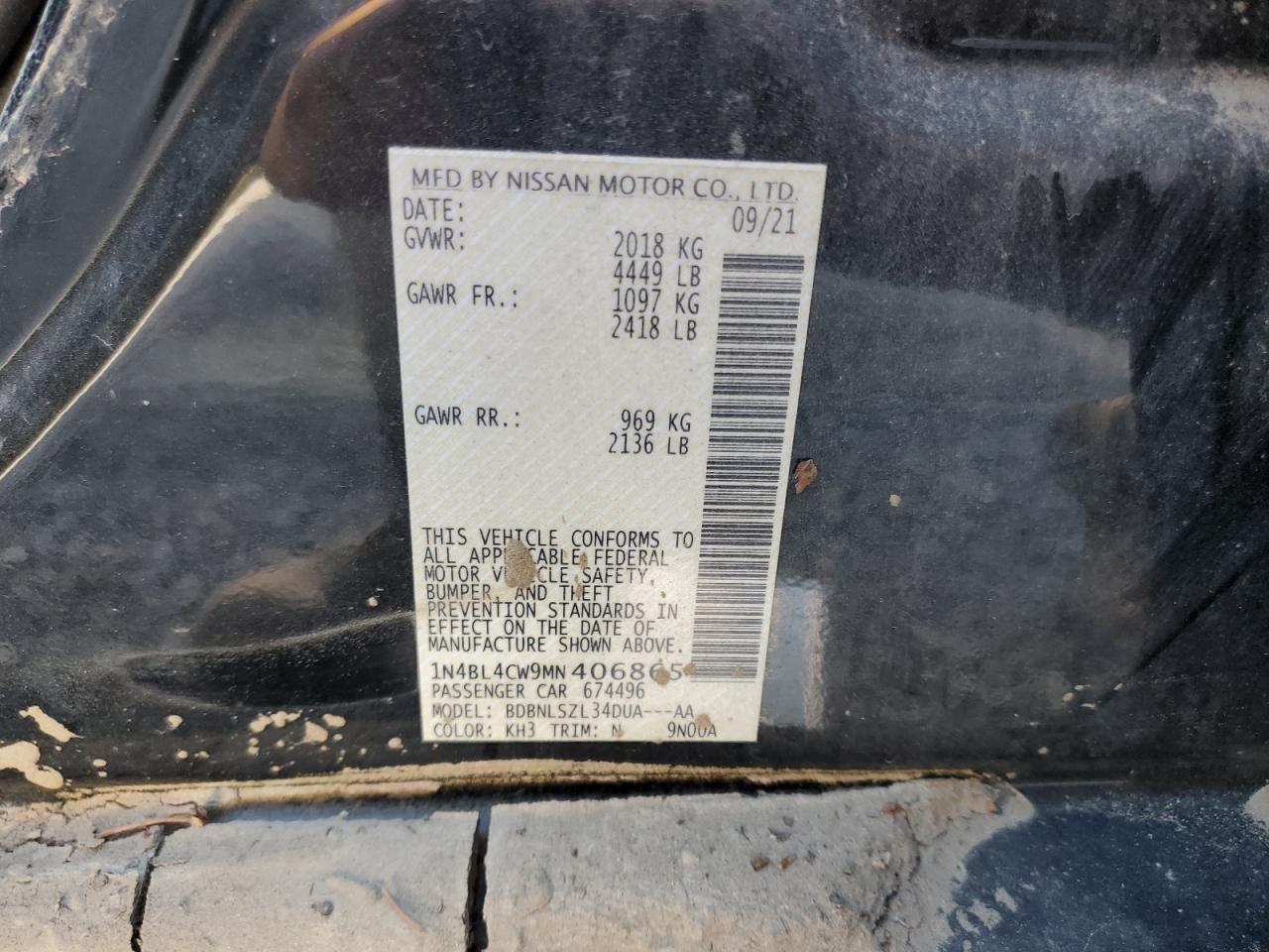 1N4BL4CW9MN406865 2021 Nissan Altima Sr