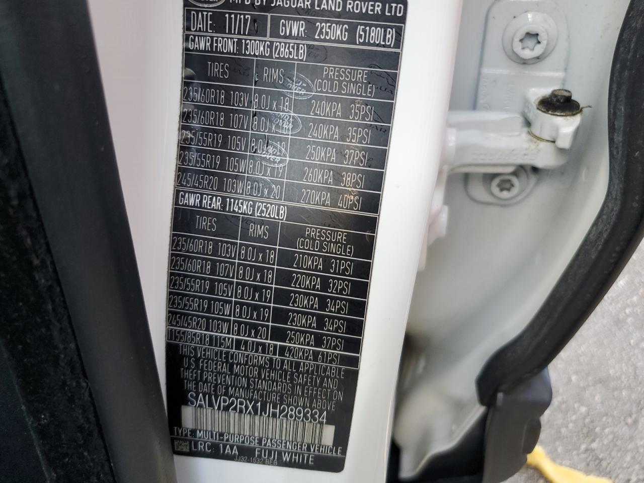 2018 Land Rover Range Rover Evoque Se VIN: SALVP2RX1JH289334 Lot: 73863874