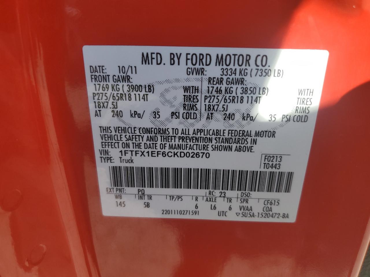 1FTFX1EF6CKD02670 2012 Ford F150 Super Cab